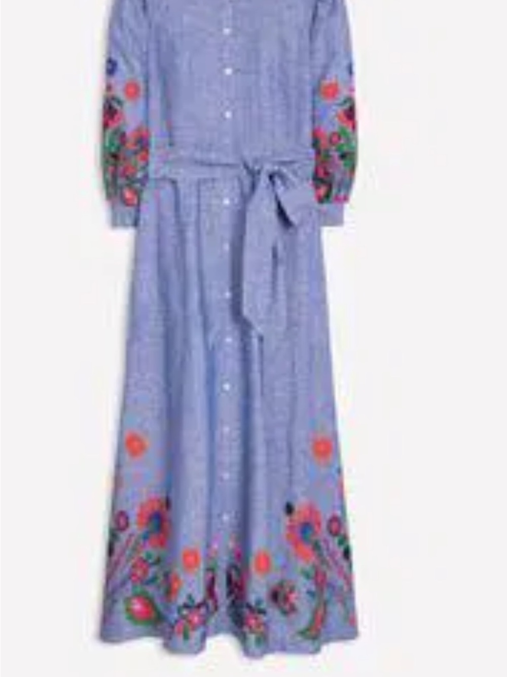 Boden dress NWT US12 Blue Embroidered Button-Front Clara dress linen blend - Picture 2 of 13